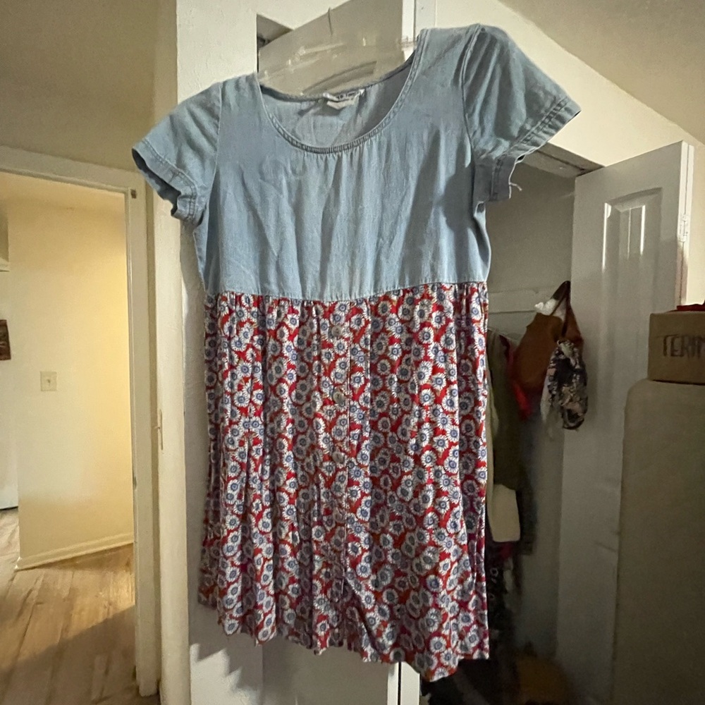 Vintage Floral and Denim Dress